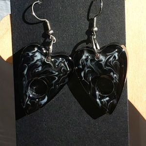 Smoke designed Planchette Earrings/ Stainless Steel/Resin Jewelry/ black & white